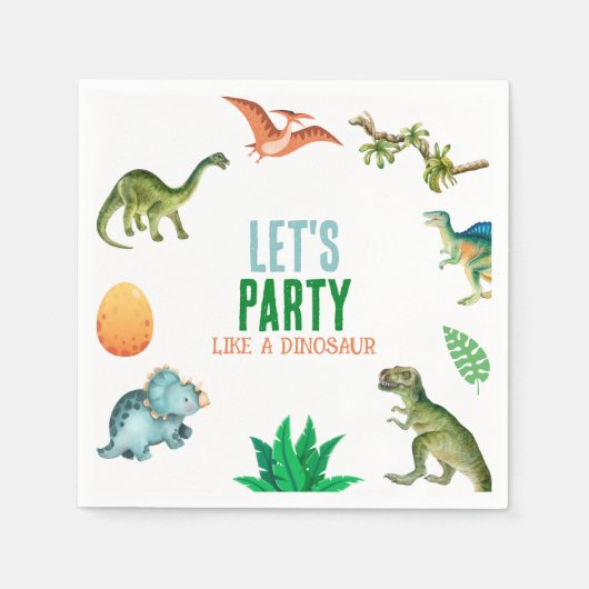 Cute Happy Dinosaur Birthday Party Paper Napkins Serviette (Vorderseite)