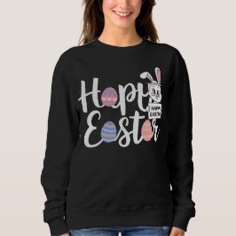 Cute Happy Easter Bunny & Colorful Eggs Typography Sweatshirt