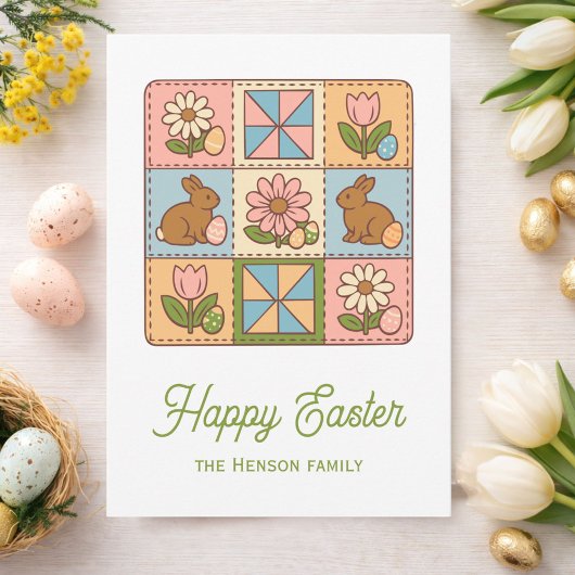 Cute Happy Easter Bunny Quilt Pattern Karte