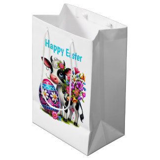 Cute Happy Easter cow customizable Medium  Mittlere Geschenktüte