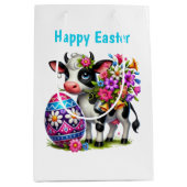 Cute Happy Easter cow customizable Medium  Mittlere Geschenktüte (Vorderseite)