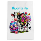 Cute Happy Easter cow customizable Medium  Mittlere Geschenktüte (Rückseite)