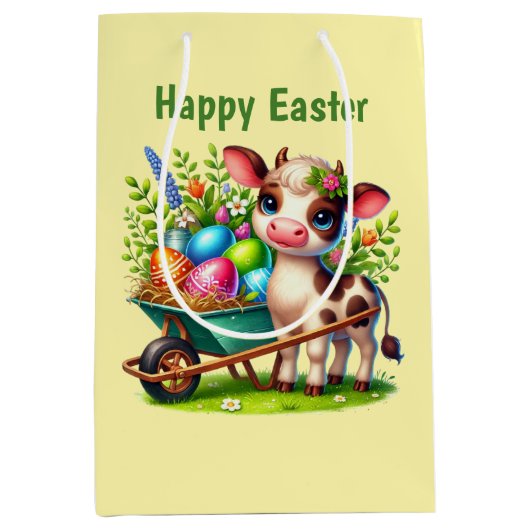 Cute Happy Easter cow customizable Mittlere Geschenktüte (Vorderseite)
