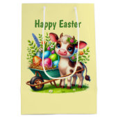 Cute Happy Easter cow customizable  Mittlere Geschenktüte (Rückseite)