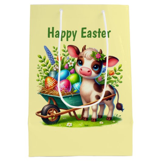 Cute Happy Easter cow customizable  Mittlere Geschenktüte (Rückseite)