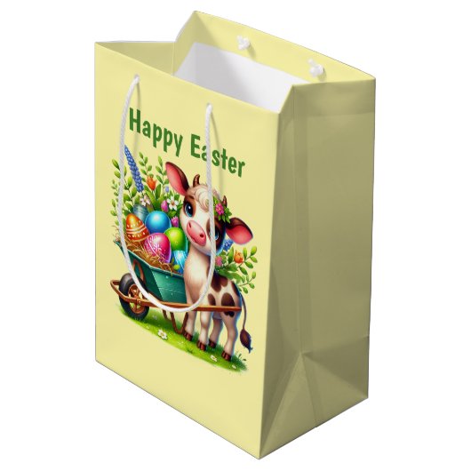 Cute Happy Easter cow customizable  Mittlere Geschenktüte (Rückseite Schrägansicht)