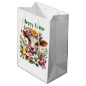 Cute Happy Easter cow customizable Mittlere Geschenktüte (Rückseite Schrägansicht)