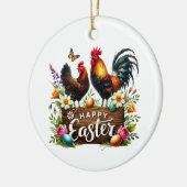 Cute Happy Easter customizable Rooster Keramik Ornament (Links)
