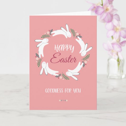 Cute Happy Easter Greeting Card with Bunny and Col Karte (Orchidee)