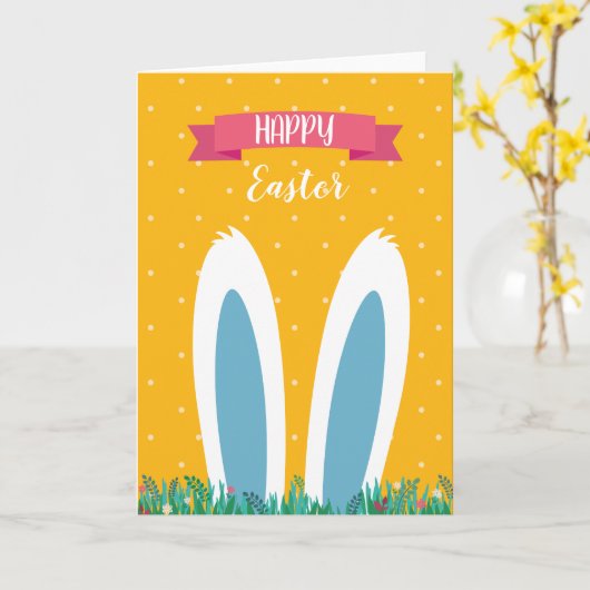 Cute Happy Easter Greeting Card with Bunny  Karte (Gelbe Blume)