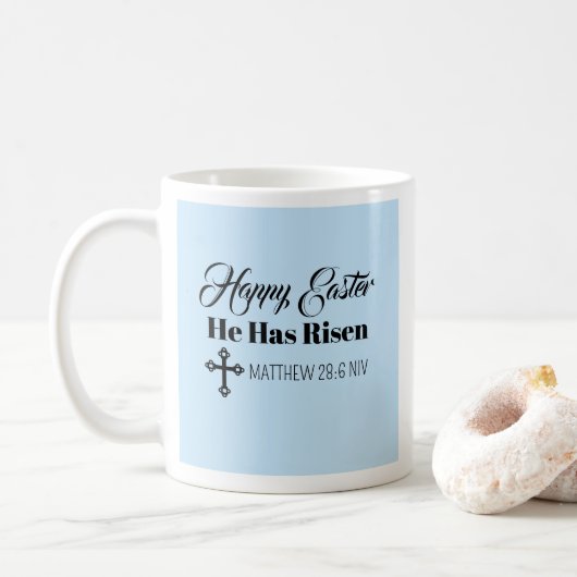Cute Happy Easter He Has Risen Bible Verse Blue Kaffeetasse (Mit Donut)