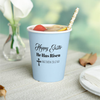 Cute Happy Easter He Has Risen Bible Verse Blue Pappbecher