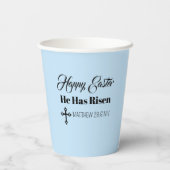 Cute Happy Easter He Has Risen Bible Verse Blue Pappbecher (Rückseite)