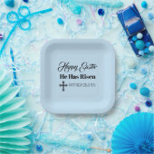 Cute Happy Easter He Has Risen Bible Verse Blue Pappteller (Party)