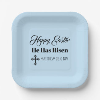 Cute Happy Easter He Has Risen Bible Verse Blue Pappteller