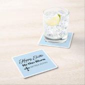 Cute Happy Easter He Has Risen Bible Verse Blue Rechteckiger Pappuntersetzer (Vor Ort)