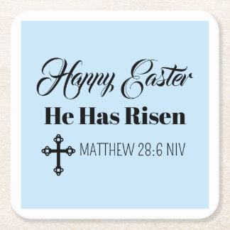 Cute Happy Easter He Has Risen Bible Verse Blue Rechteckiger Pappuntersetzer