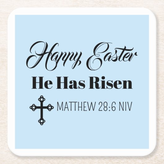Cute Happy Easter He Has Risen Bible Verse Blue Rechteckiger Pappuntersetzer (Vorderseite)