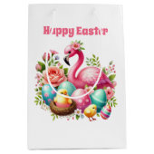 Cute Happy Easter pink flamingo  Mittlere Geschenktüte (Vorderseite)