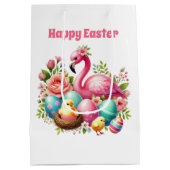 Cute Happy Easter pink flamingo  Mittlere Geschenktüte (Rückseite)