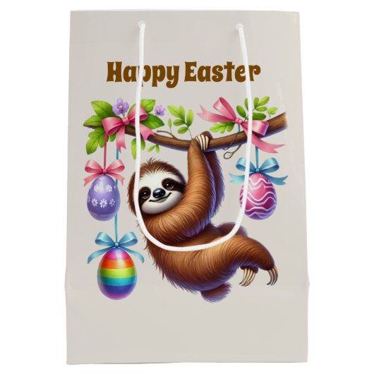 Cute Happy Easter sloth  Mittlere Geschenktüte (Rückseite)