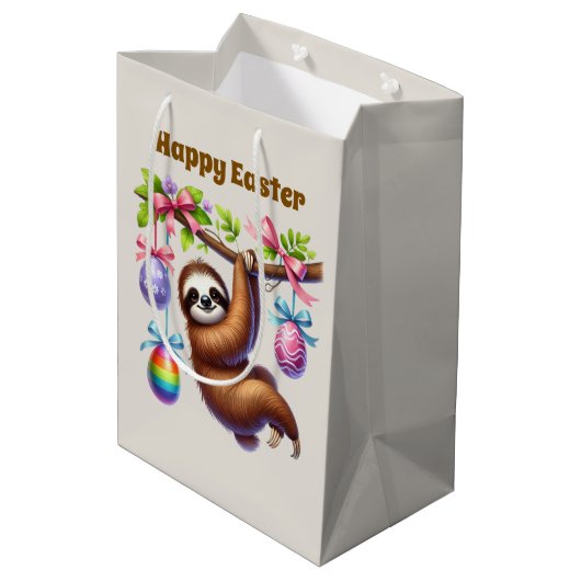 Cute Happy Easter sloth  Mittlere Geschenktüte (Rückseite Schrägansicht)