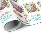Cute Happy Easter Typography with Easter Eggs Name Geschenkpapier (Rolleneckpunkt)