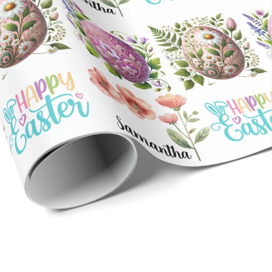 Cute Happy Easter Typography with Easter Eggs Name Geschenkpapier (Rolleneckpunkt)