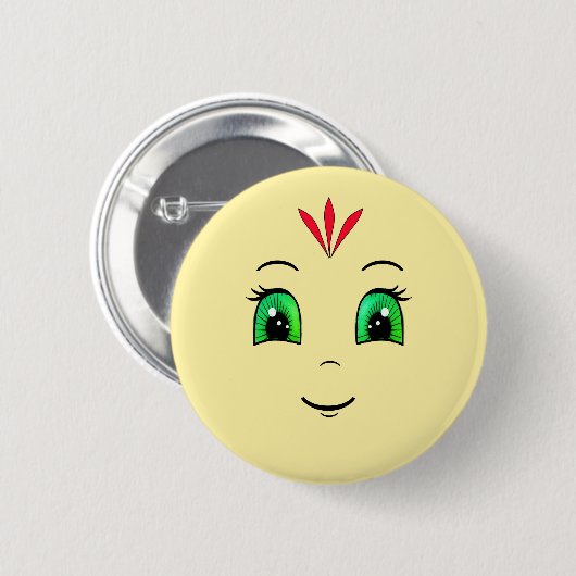 Cute Happy Face with Red Feathers Button (Vorne & Hinten)