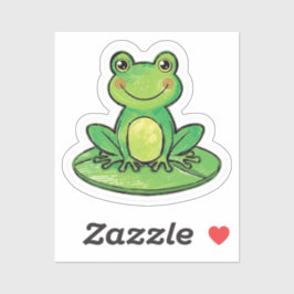 Cute Happy Frog on Lily Pad Sticker