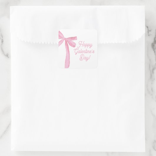 Cute Happy Galentine's day Pink Ribbons Bows Quadratischer Aufkleber (Tasche)