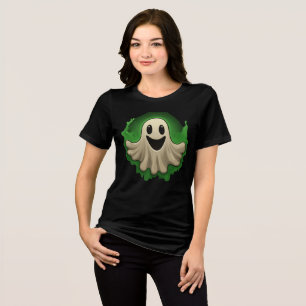 Cute Happy Ghost with Green Glow Halloween Tri-Blend Shirt