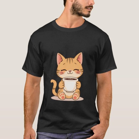 Cute Happy Ginger Cat Sips Warm Coffee Mug ✨🐾☕ T-Shirt (Vorderseite)