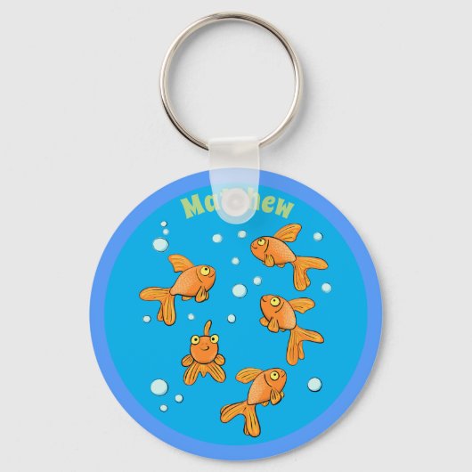 Cute happy goldfish with bubbles cartoon key chain schlüsselanhänger (Vorderseite)