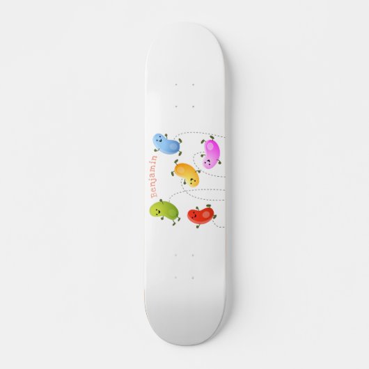 Cute happy jellybeans jumping cartoon illustration skateboard (Vorne)
