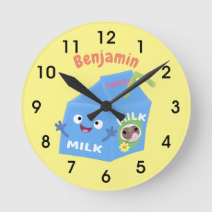 Cute happy milk carton character cartoon runde wanduhr