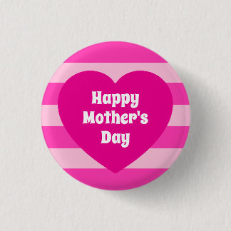 Cute Happy Mother's Day Hot Pink Heart Simple Button