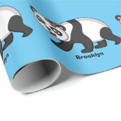 Cute happy panda bear with flower cartoon geschenkpapier (Rolleneckpunkt)