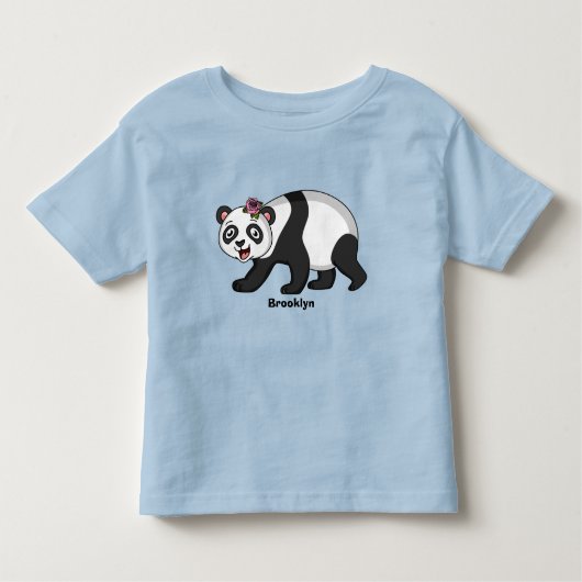 Cute happy panda bear with flower cartoon kleinkind t-shirt (Vorderseite)