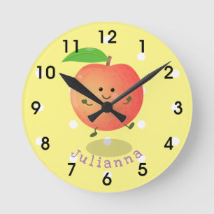 Cute happy peach yellow cartoon runde wanduhr