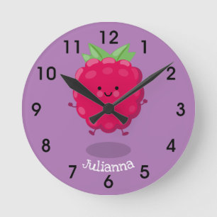 Cute happy raspberry cartoon illustration runde wanduhr