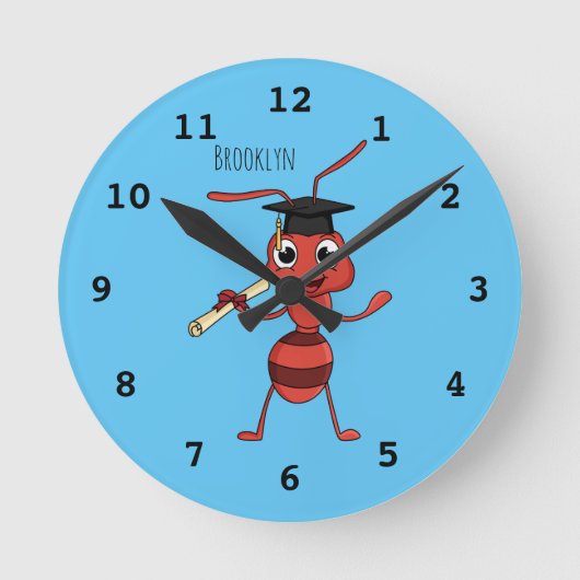 Cute happy red ant cartoon runde wanduhr (Vorderseite)
