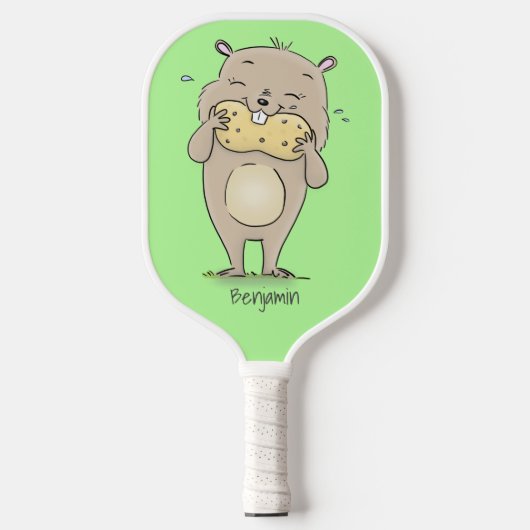 Cute happy smiling hamster with peanut cartoon pickleball schläger (Vorderseite)