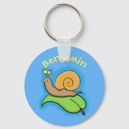 Cute, happy snail on a leaf cartoon illustration schlüsselanhänger