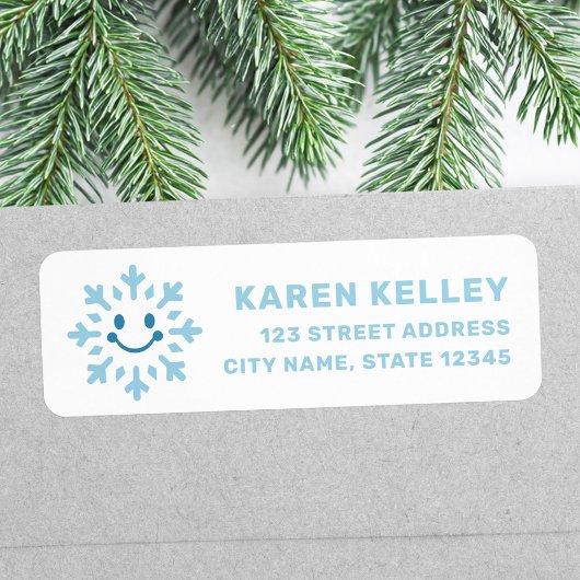 Cute happy snowflake blue white return address