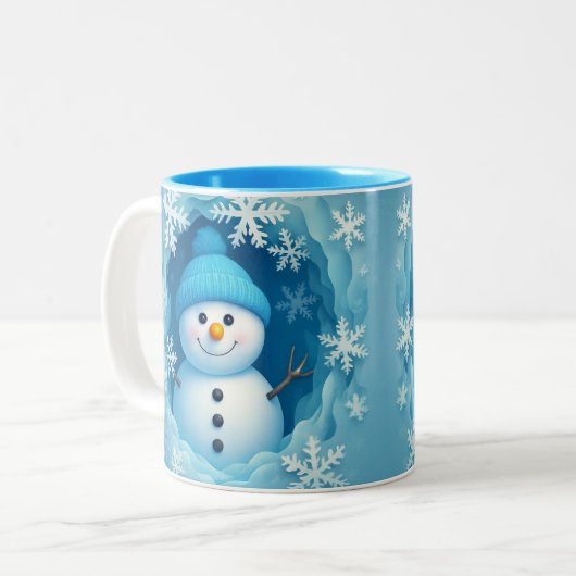 Cute Happy Snowman Face Personalized Coffee Mug Zweifarbige Tasse (Vorderseite Links)
