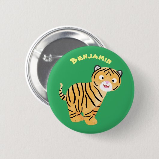 Cute happy tiger cub cartoon button (Vorne & Hinten)