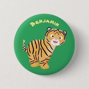 Cute happy tiger cub cartoon button