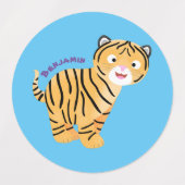 Cute happy tiger cub cartoon etiketten (Design 2)