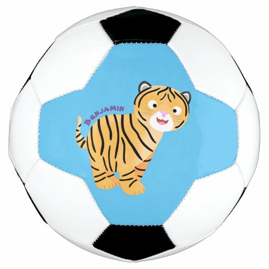 Cute happy tiger cub cartoon fußball (Vorderseite)